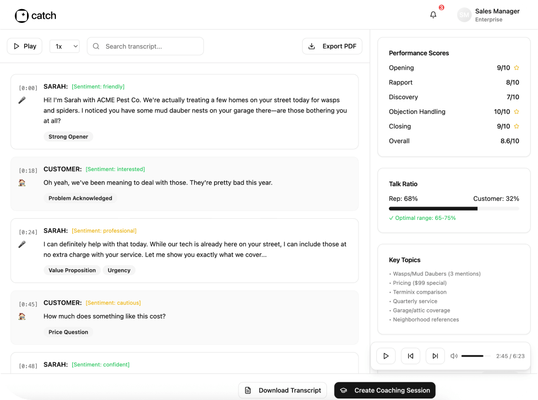 Conversation transcription screen